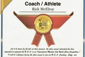 US National Martial Arts Team appointment certificate